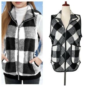 Jolt Buffalo Plaid Vest with fleece lining and faux leather trim